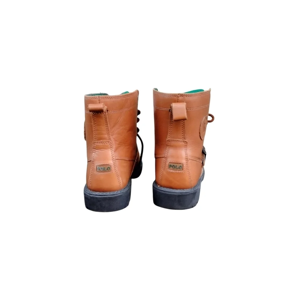 Polo Ralph Lauren Brown Leather Ranger Boots Kids Size 2 Buckle Strap